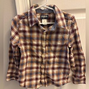 OshKosh B'gosh Plaid Boys Button Down Long Sleeve Shirt - Red, Blue, Brown